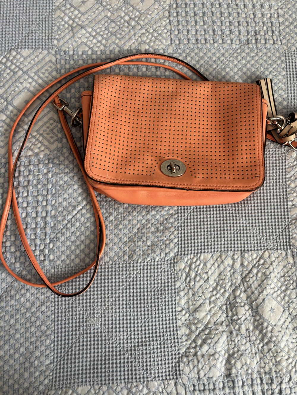 Coach Peach/Coral Perforated Leather Crossbody Bag